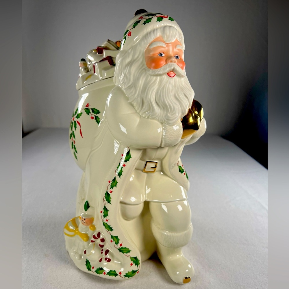 Vintage Lenox Holiday Skating 1999 Santa Cookie Jar Christmas Complete EUC